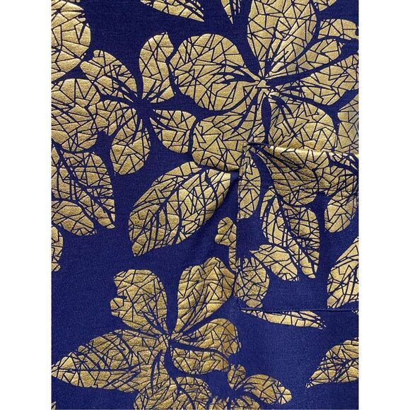 LuLuRoe Womens CARLY Swing Dress Short Sleeve Blue Gold Metallic Hi Lo XS NEW - Picture 5 of 5